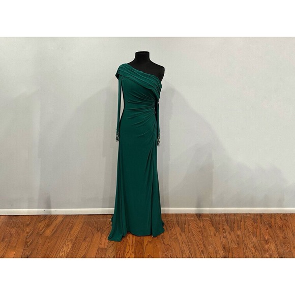 Mac Duggal 12231 One Shoulder Beaded Cuff Dress Emerald Green Size 6 NWOT - Picture 2 of 8